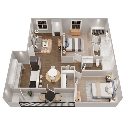 Floor plan for 2 beds, 2 baths, 988 sqft